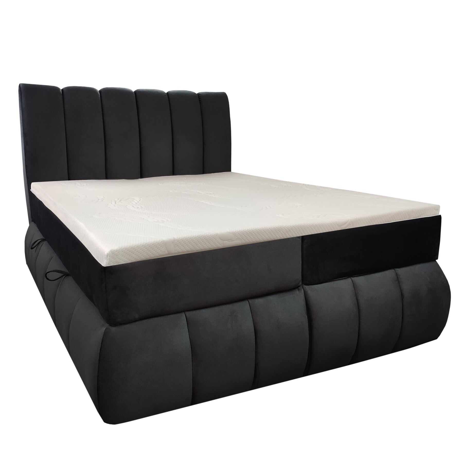 Pat Tapitat Genarom Adelle 03 cu Saltea, Kronos 34 Gri, 160 x 200 cm